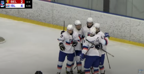 Fagnað eftir að Arnar Karvelsson negldi inn fimmta markinu!