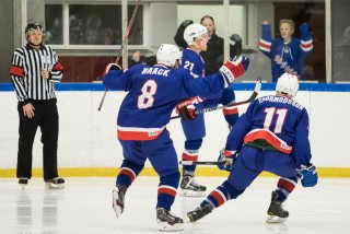 Fyrsta marki mótsins fagnað.  Ljós. Elvar Pálsson